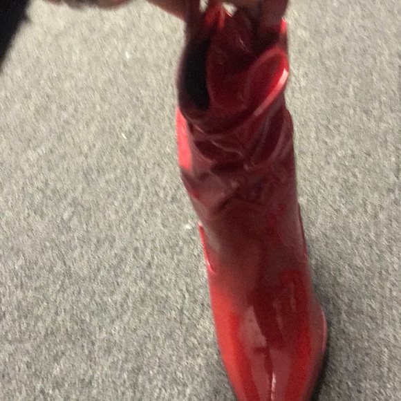 Red paten leather cowboy bootie - Picture 3 of 5